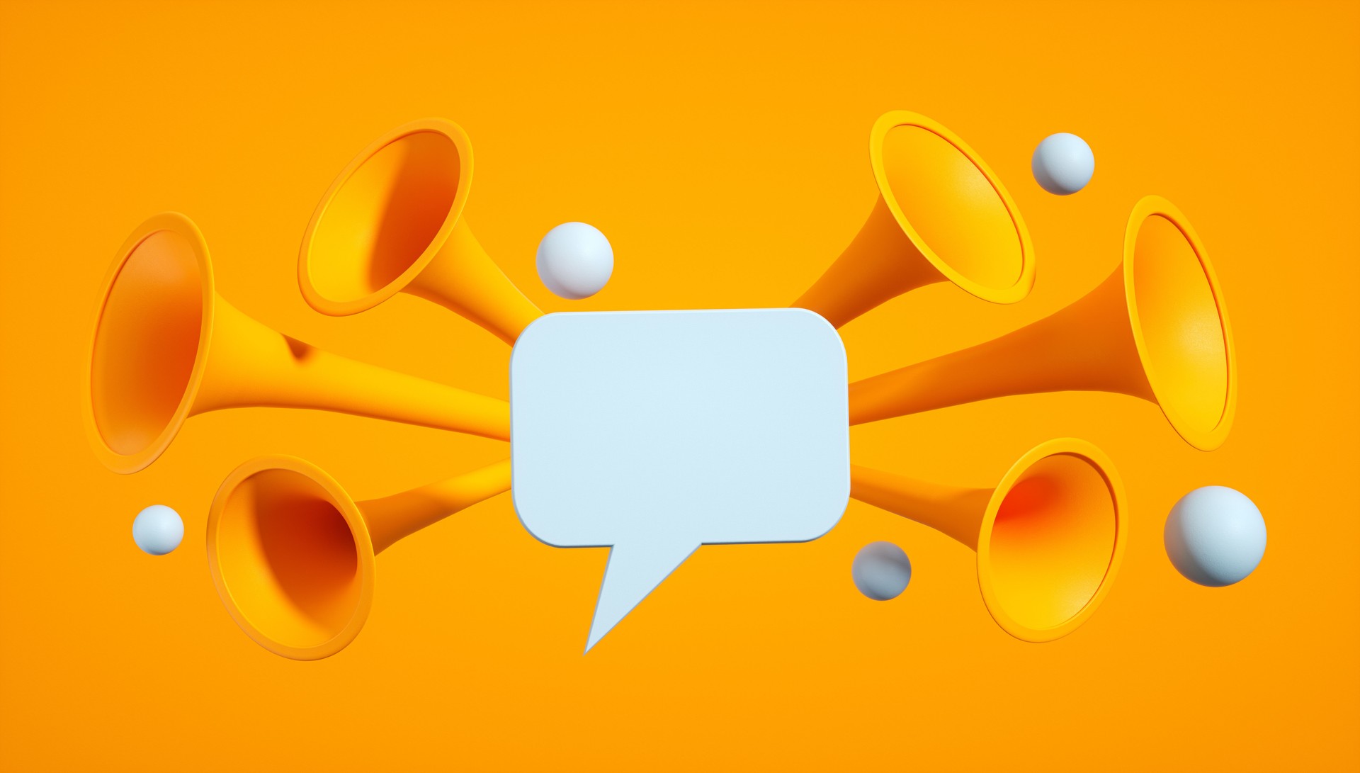 Digital Marketing and Social Media Concept with Megaphones Emerging from a Speech Bubble, 3D Rendering